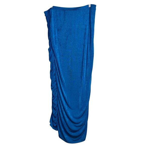 Remi x Revolve Blue Draped Ruched Maxi Skirt Size 2X | Lined High Slit Skirt - Picture 4 of 9